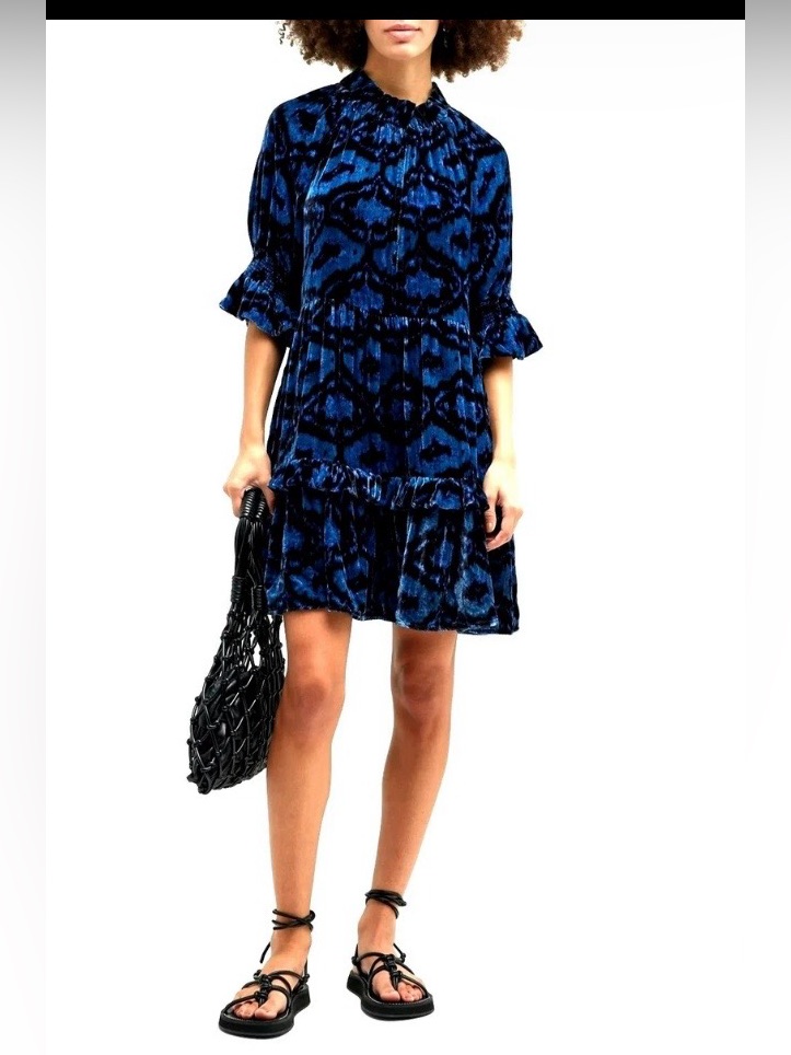Figue Nwt Navy Blue Velvet Burnout Boho Print Romantic Whimsigoth Pit2pit 18
